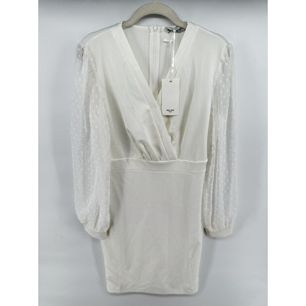 Grace And Karen Chiffon Sleeves Faux Wrap Lined Dress M